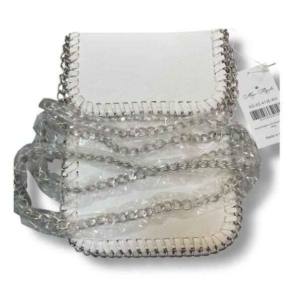 Muse Royale Link Chain Crossbody Mini Bag Flap Top Snap Close Vacation White 25" - Picture 9 of 10